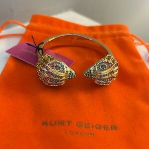 NEW Kurt Geiger London Rainbow Pave Signature Eagle Cuff Hinge Bracelet Goldtone